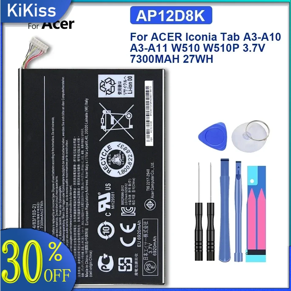 

Аккумулятор для планшета AP12D8K для ACER Iconia Tab A3-A10 W510 W510P 3,7 V 7300MAH 27WH с Трек-кодом