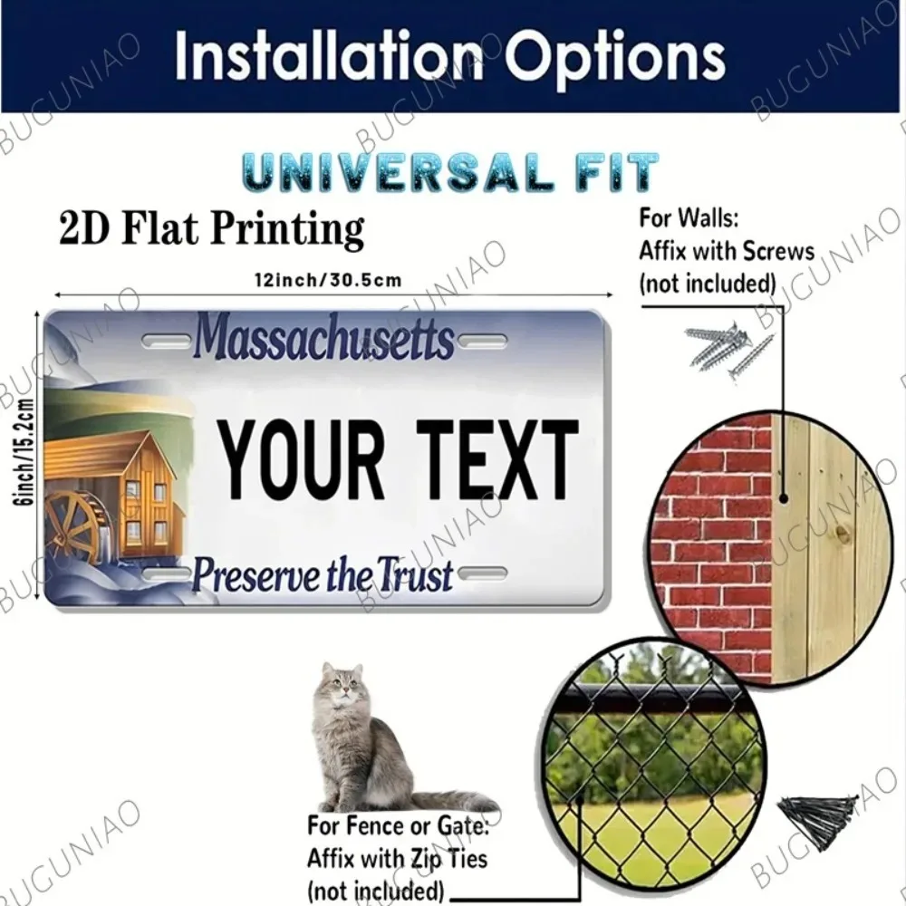 1pc 2D Flat Custom Massachusetts Plaque, Personalized Text, Durable Wall Decor Gift for Bar Cafe Garage Home