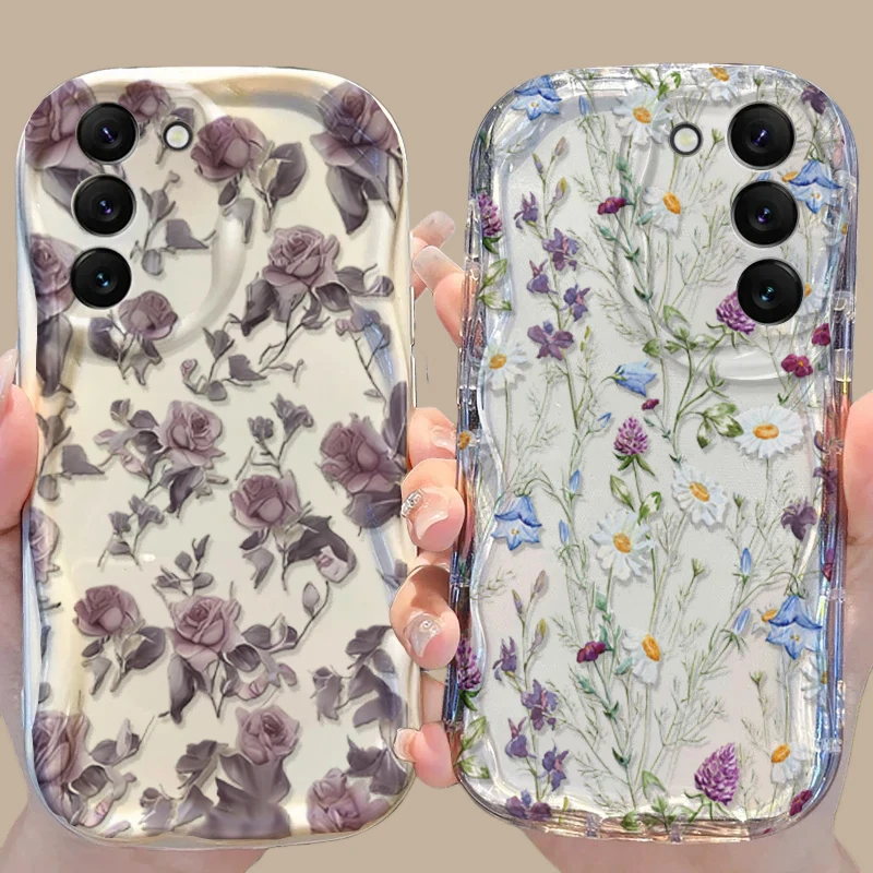 Case For Samsung Galaxy A17 A16 A36 A26 A56 A55 A35 A25 A15 A07 A06 A32 A50S A51 M16 Simple Flower Rose Soft Wave Side Cover