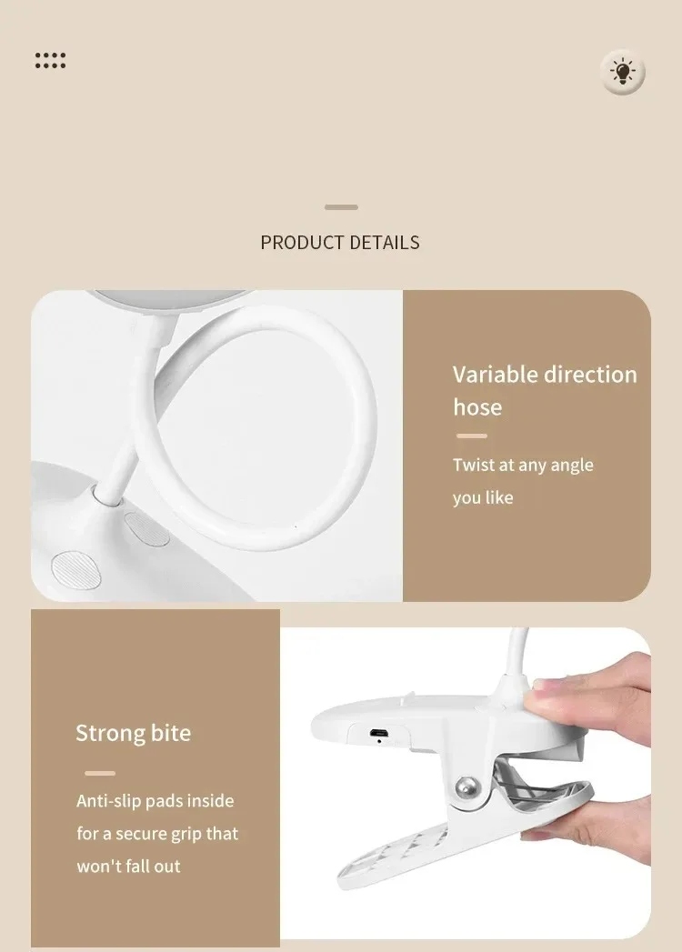 Led Table Lamp USB Rechargeable Night Light With Folding Clamp Study Stand Read Lamp Touch 3 Modes Dimming Eye Protection Light