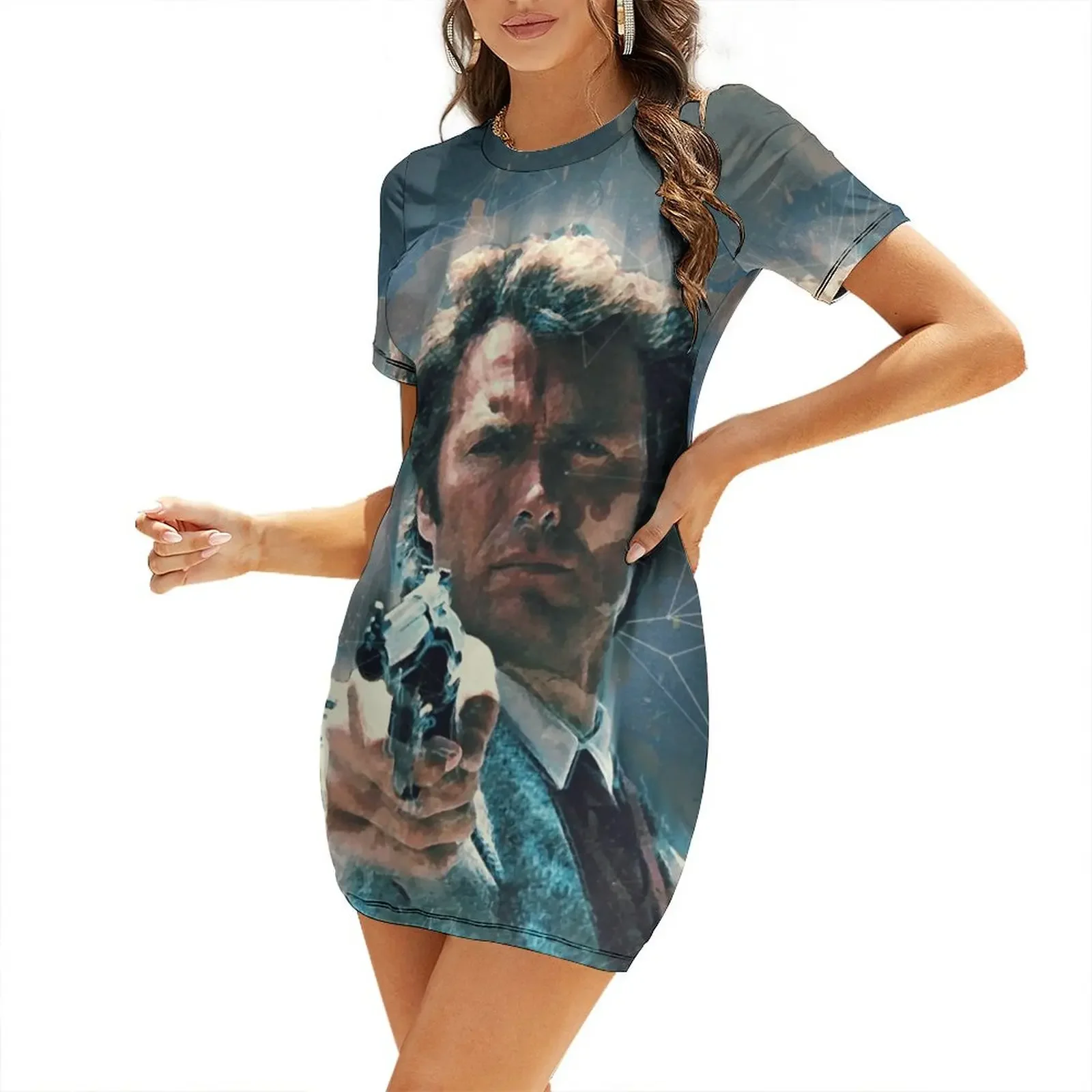 

Dirty Harry vintage art Short-Sleeved Dress beach dress sexy short dresses daring summer dresses womens 2025 Dress