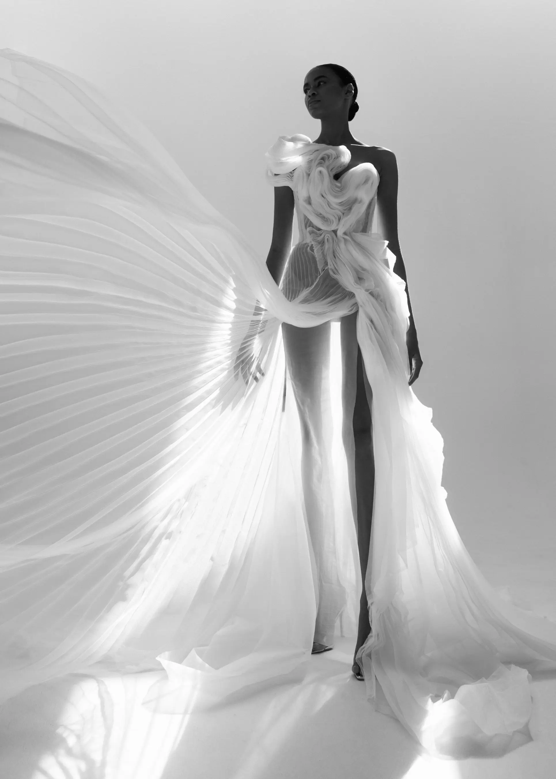 Stunning Pleated Evening Dresses High Slit Ruffles Bridal Shower Dress Pleated Organza Wedding Party Dress Custom Formal Gowns image 3