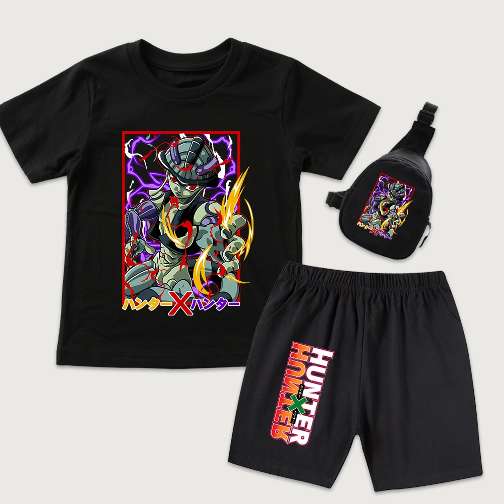 Hunter x Hunter Meruem Anime Print Kids Cotton T Shirt Shorts Mini Chest Bag 3 Piece Set for Boys Girls Casual Summer Outfit