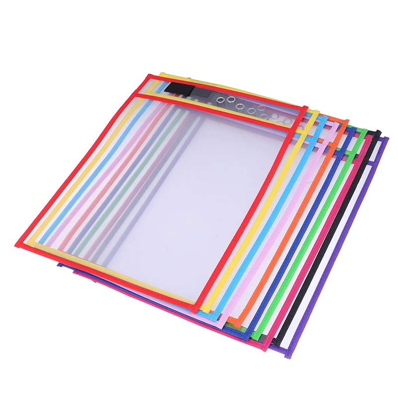 Reusable Dry Erasable Pockets Transparent Write And Wipe Drawing Board Dry Brush Bag File Pocket For Teaching Kids Pastels