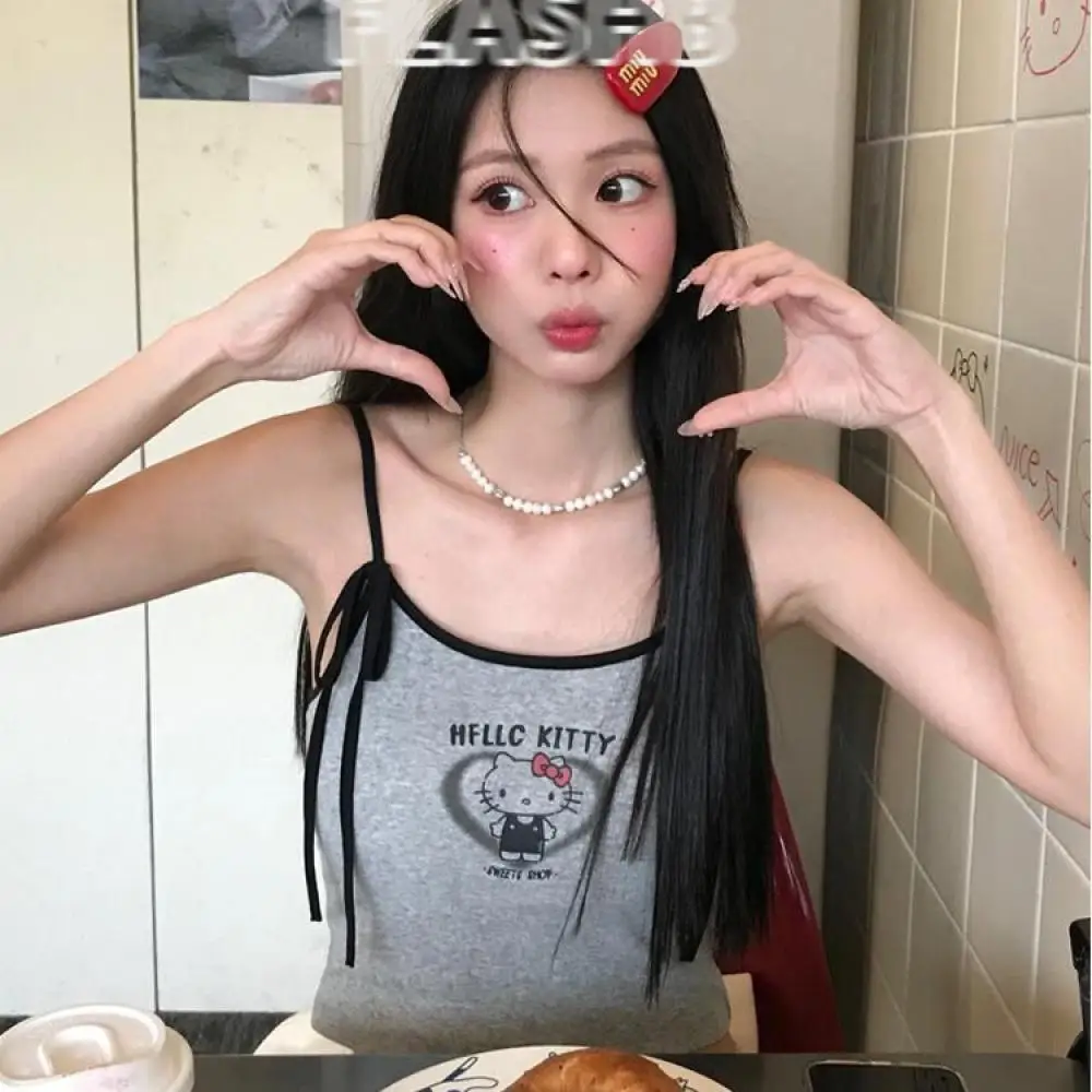 

Sanrio Hello Kitty с принтом, жилет на шнурке, сексуальное хлопковое нижнее белье для девочек, майка с нагрудной подушечкой, верхняя одежда для внутренней одежды