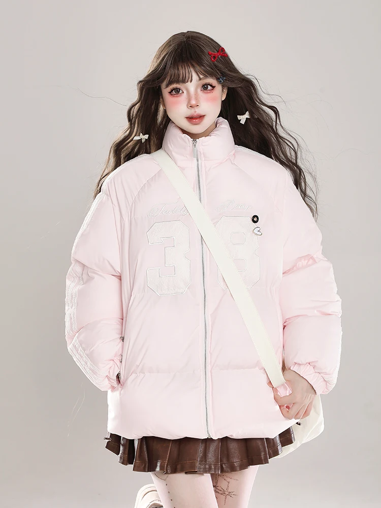 

Утепленная хлопковая куртка с воротником-стойкой, повседневная свободная женская зимняя куртка, теплая хлопковая одежда с вышивкой, длинный рукав, на молнии