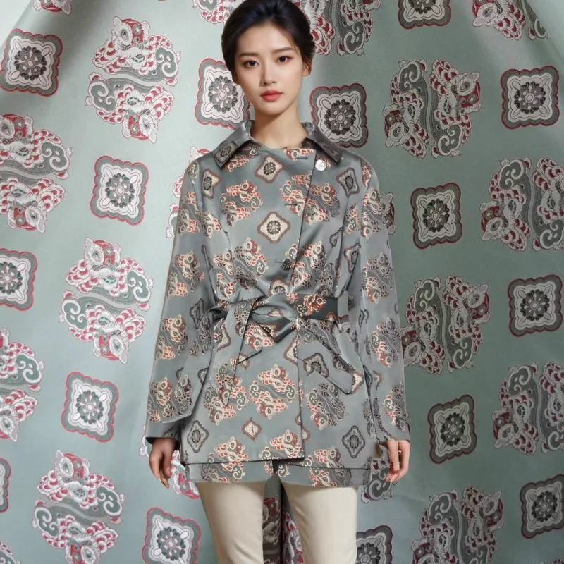 

Imitation Song Brocade Jacquard Satin Fabric for New Chinese Style Tang Clothing Vest Windbreaker Cloth Diy Sewing By The Meter