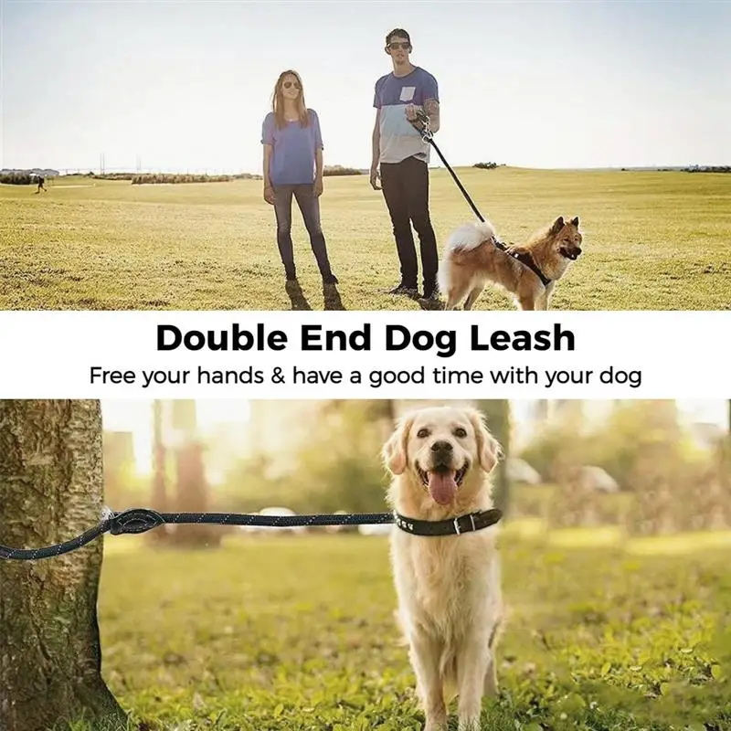 Dog Leash Reflective Nylon Double Leash Carabiners 3 Adjustment Rings Adjustable Dog Shoulder Leash Jogging Leash Training Leash