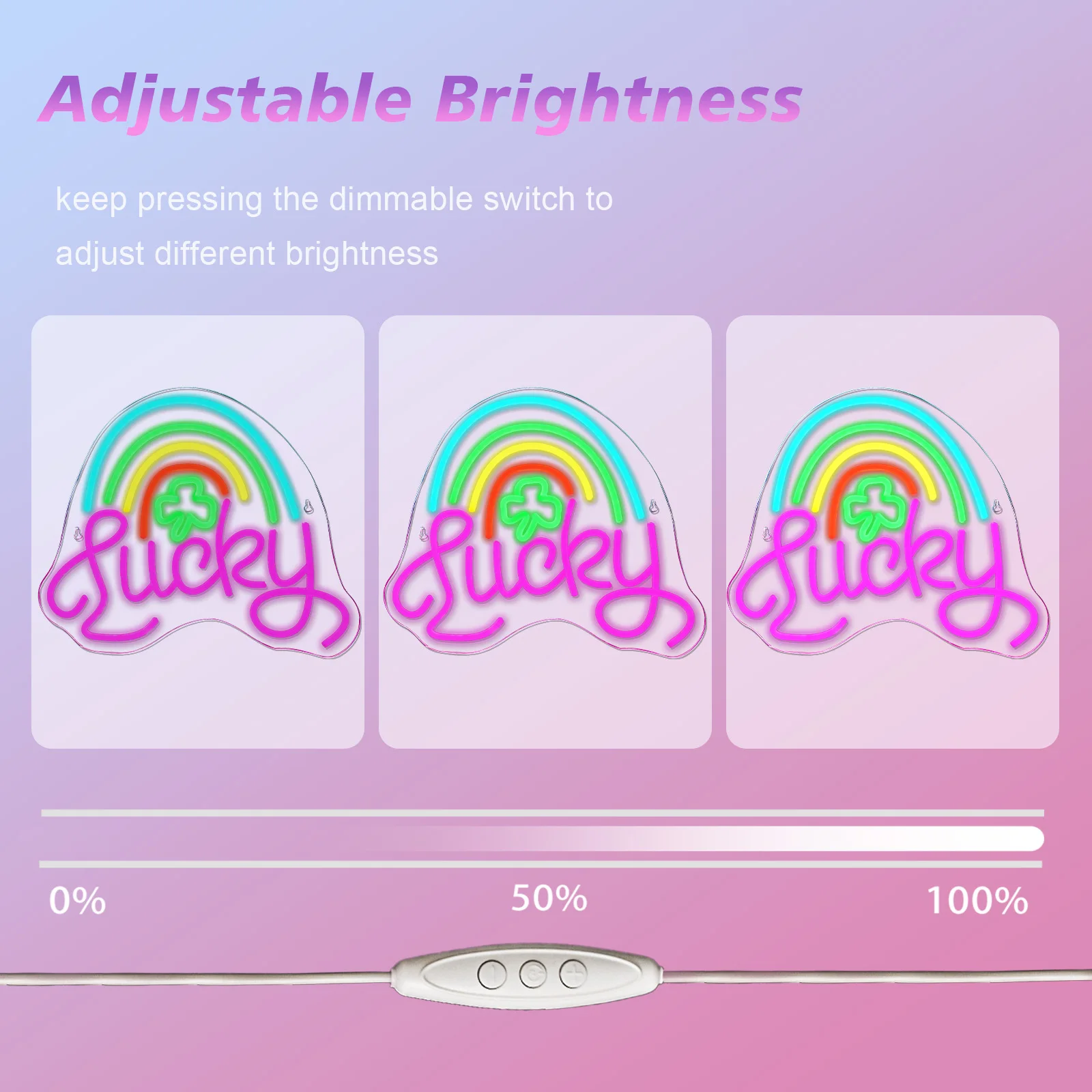 Lucky Clover Neon Sign For Wall Decor Rainbow LED Lights Room Decoration For Home Bedroom Birthday Party Bar Club Shop USB Lamp