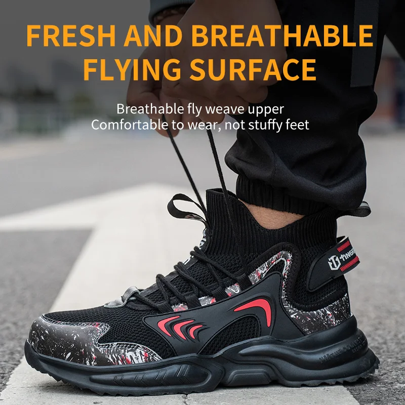 Glow At Night Men Work Safety Boots Steel Toe Cap Indestructible Puncture-Proof Sneakers Adult Male Shoes Footwear