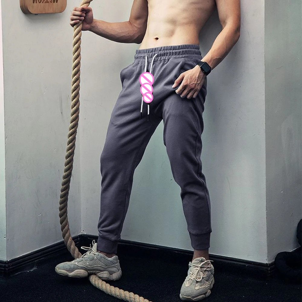 

Повседневные брюки для фитнеса и тренировок, свободные мужские спортивные штаны, невидимые с открытой промежностью, универсальные простые классические длинные брюки для секса на открытом воздухе