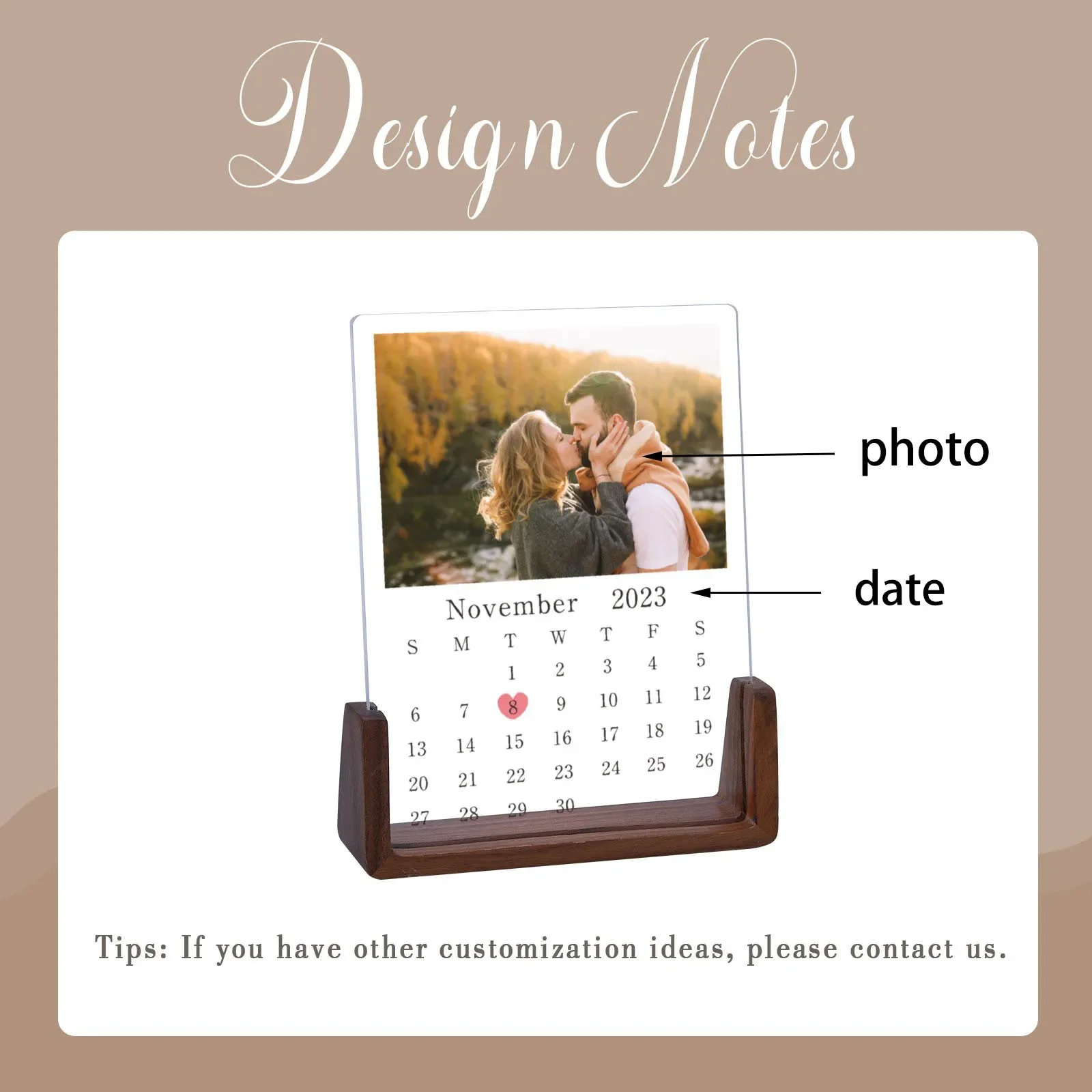 Custom Calendar Couple Photo Frame Wedding Anniversary Gift for Husband Wife Personalized Date Month Memories Desktop Display