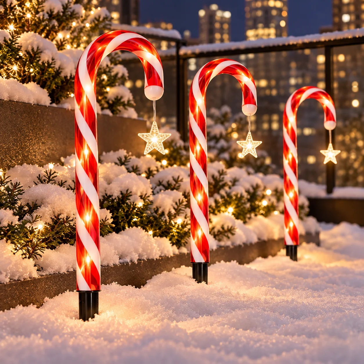 Solar Christmas Candy Cane Ground Stake Lights, Striped Cane with Twinkling Star Pendant, Garden Pathway Xmas Landscape Lighting