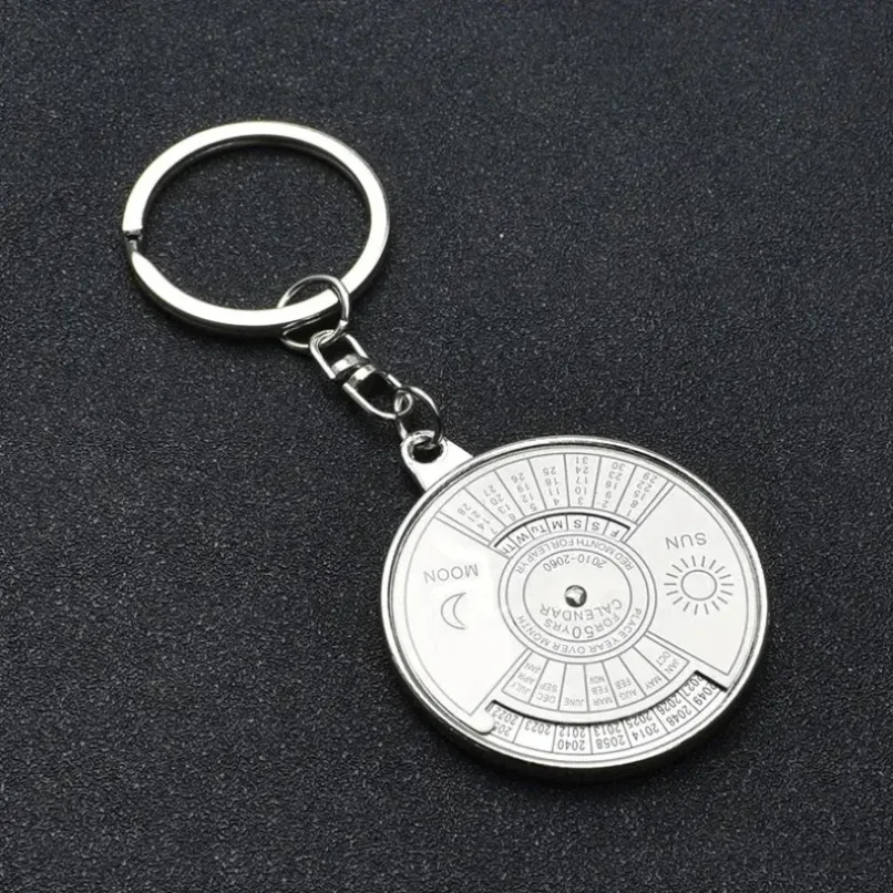 Calendario perpetuo de 50 años, llavero de acero inoxidable, regalo creativo para llaves de coche, colgante para bolso, accesorio de uso diario para el hogar y la oficina