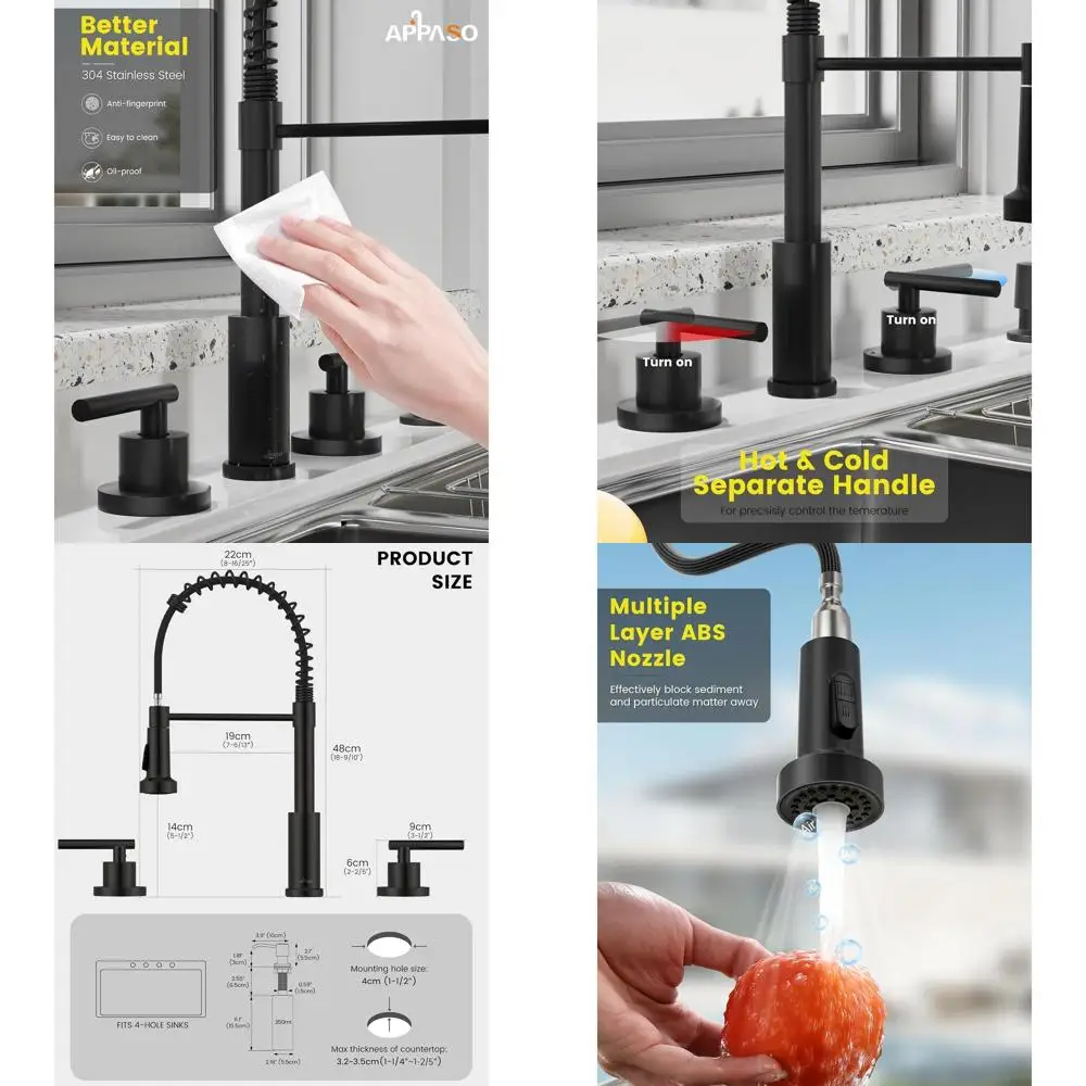 

Stainless Steel Pull-Down Kitchen Faucet with Sprayer, 3-4 Hole Options, High Arc RV Faucet, Soap Dispenser Included