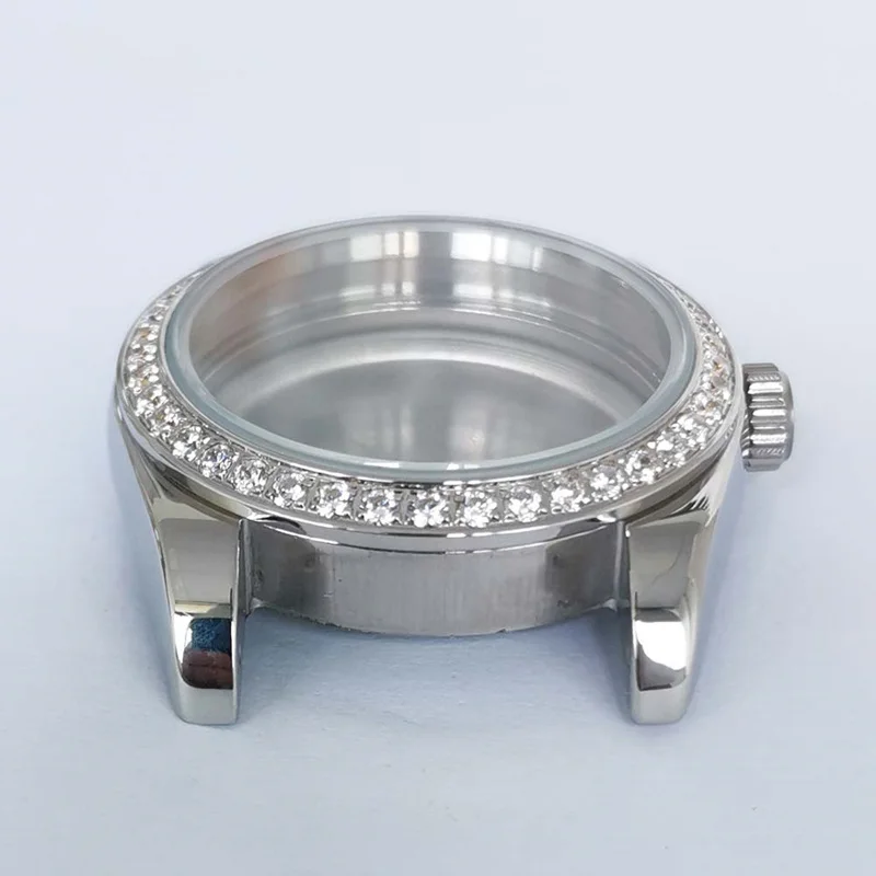 ฝาครอบด้านหลังโปร่งใส36มม.ไพลินคริสตัลสแตนเลสสตีลสองโทนนาฬิกา Diamond Bezel เหมาะกับ20มม.