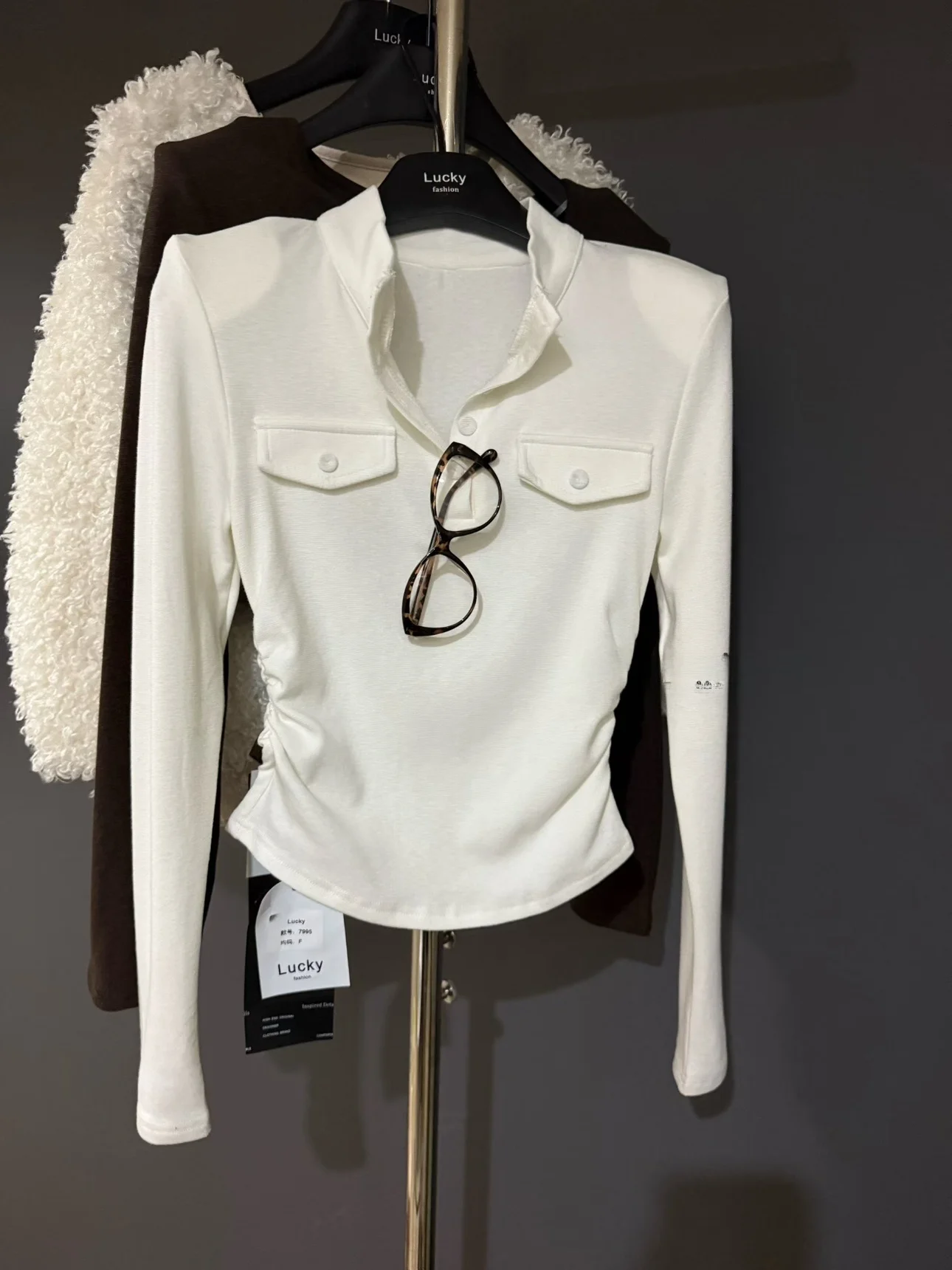 

Luy Women's Fce-Lined Stand Collar T-irt Long Sve Padded oulder Slim Fit ort Length ket Design Winter Cotton...