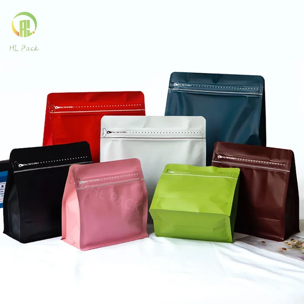 50 יחידות שקיות פלסטיק לאריזת קפה ועוגיות עם תחתית מרובעת מט אלומיניום ומנעול סגירה חוזרת