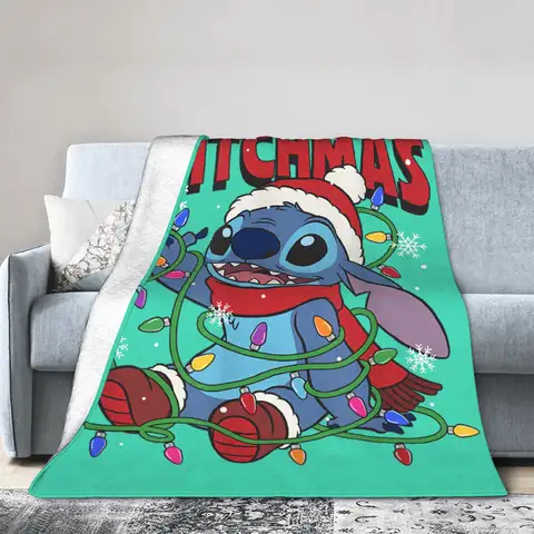 Lilo & Stitch Merry Stitchmas Messy Christmas Lights Blanket Quality Soft  Bedding Throws Winter Kids Adult Bedroom Bedspread