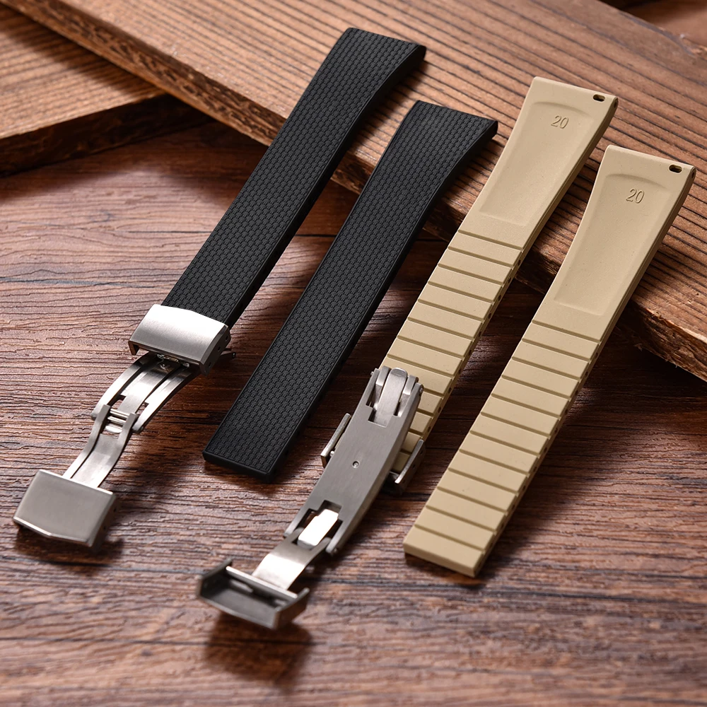 الأصلي Stripess CTS FKM حزام ساعة مطاطي 20 مللي متر ل D-elug FKM CTS حزام الساعات الإفراج السريع الفضة فراشة مشبك قطع إلى حجم