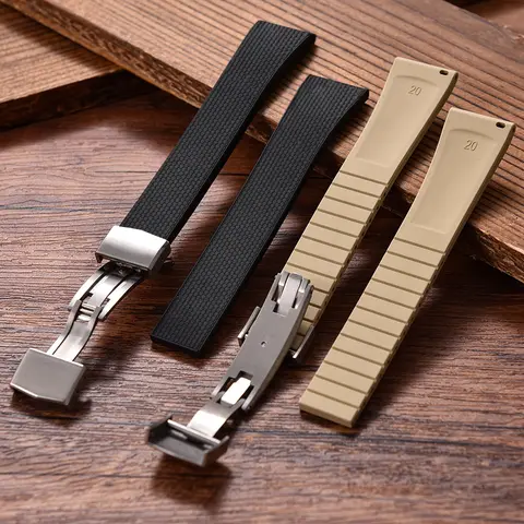 Original Stripess CTS FKM Rubber Watch Strap 20mm For D-elug FKM CTS Watchband Quick Release Silver Butterfly Buckle Cut To Size