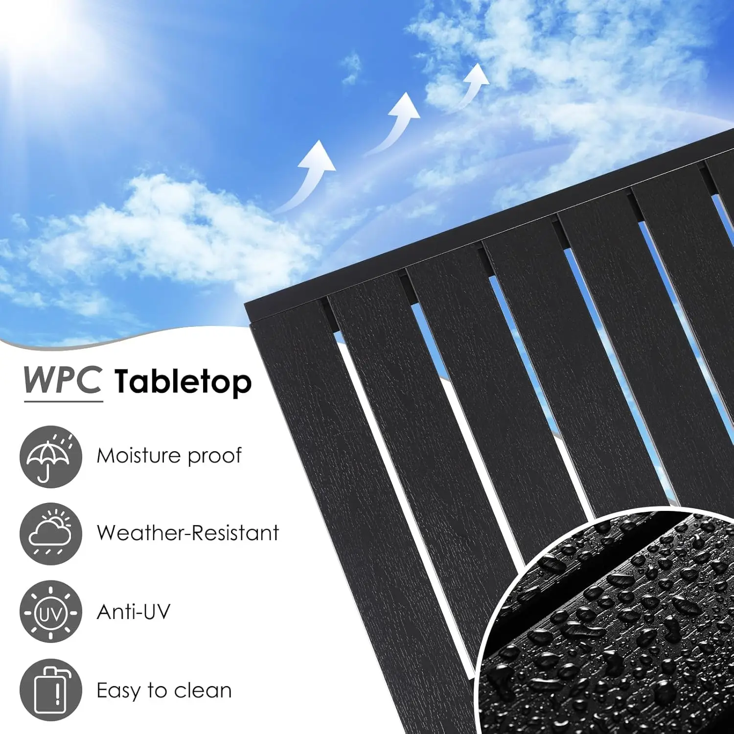 Garden Table Aluminum +Wood-plastic WPC,110 x 70 cm Dining Table, Bistro Balcony Patio Table,Heat and Weather Resistant,Non-slip image 6