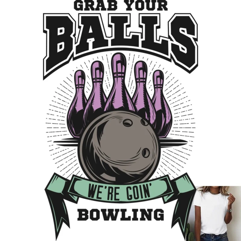 Bowling - Themed Heat Transfer White Ink Iron - on Patch, Personalized Text Pattern, Suitable for T - Shirts/Canvas Bags,