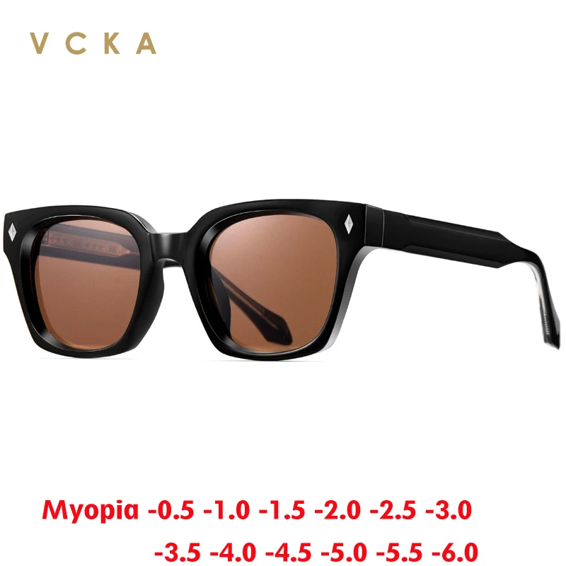 

Солнцезащитные очки VCKA Retro из утолщенного ацетата для коррекции близорукости, унисекс, квадратная оправа TR90, поляризационные линзы UV400, диоптрии от -0.50 до -10.0