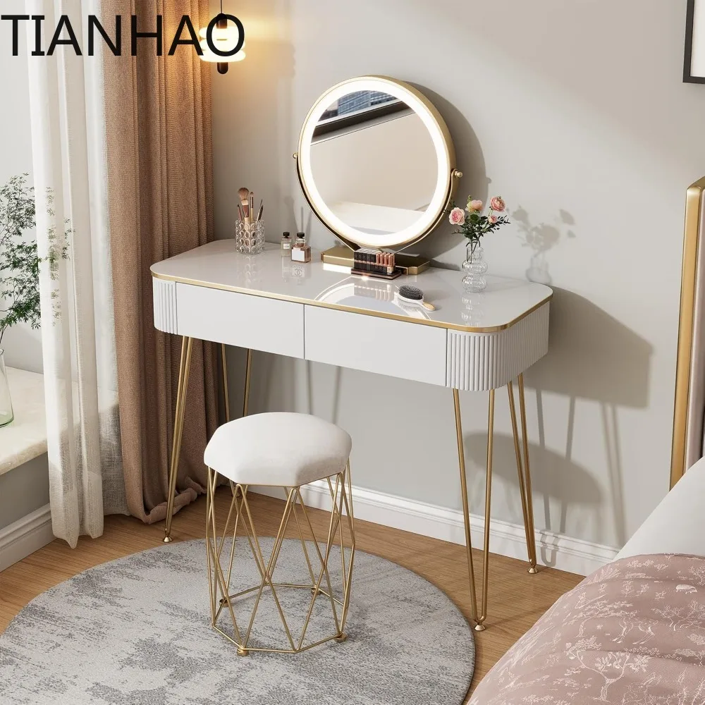 Small Vanity Desk with Mirror and Lights, 39