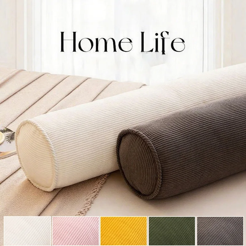 2025 New Solid Color Soft Cylindrical Bolster Pillow Ergonomic Neck Back Waist Support Cushion for Home Office Sofa Accessory