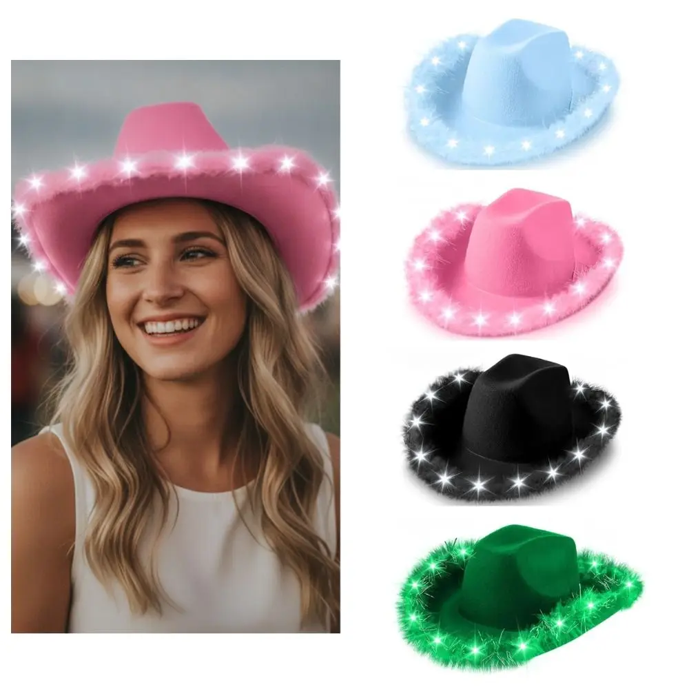 Feather Edge Led Cowboy Hat with LED Light Solid Color Light Up Cowgirl Hat Costume Hat Western Events Themed Events Concerts