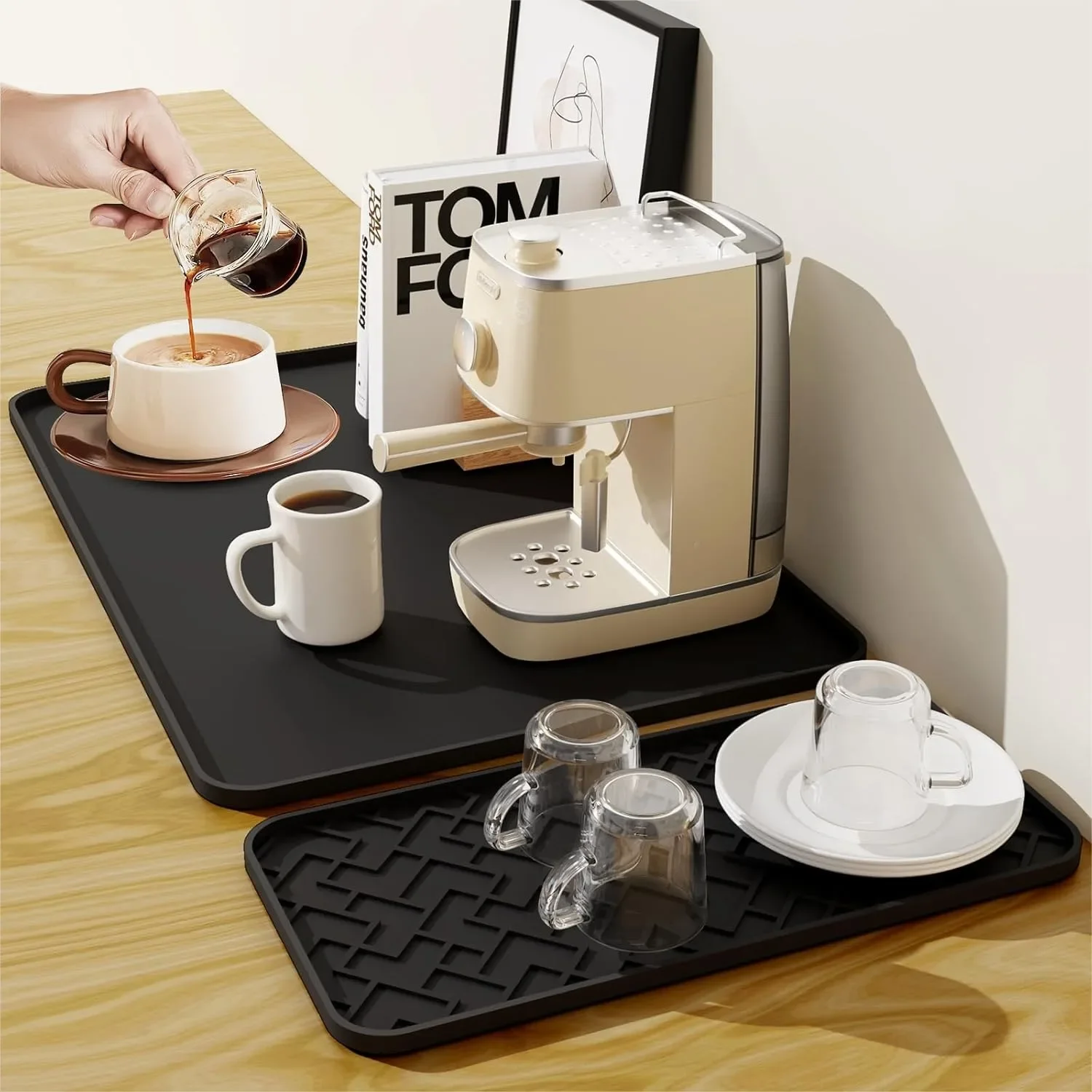 Silicone Coffee Maker Mat 19x12 Inch, Non-Slip Espresso Machine Mat with 0.44