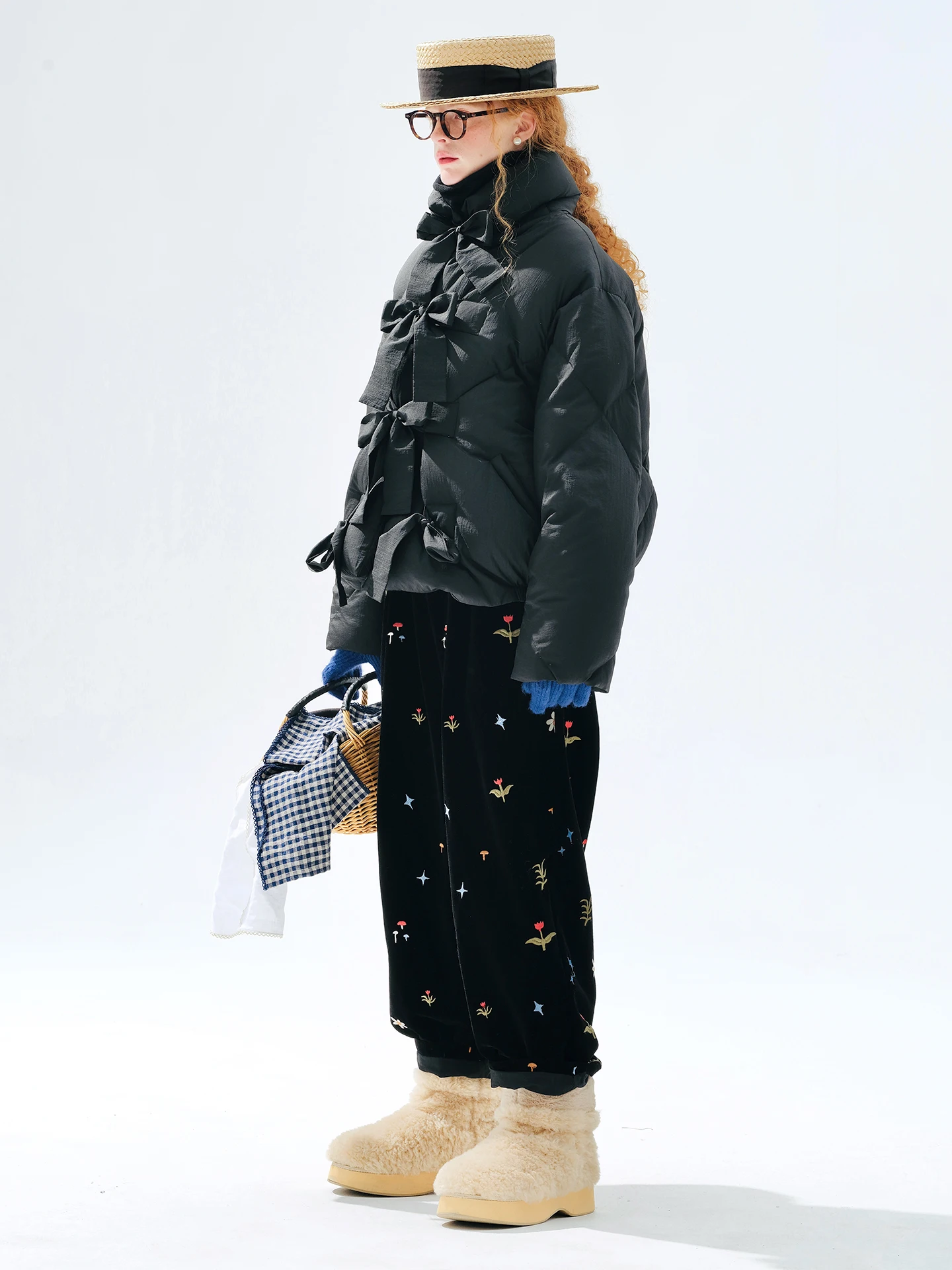 جاكيت نسائي قصير، فيونكة - مزين، شتاء دافئ، أنيق وعين - اصطياد 255297