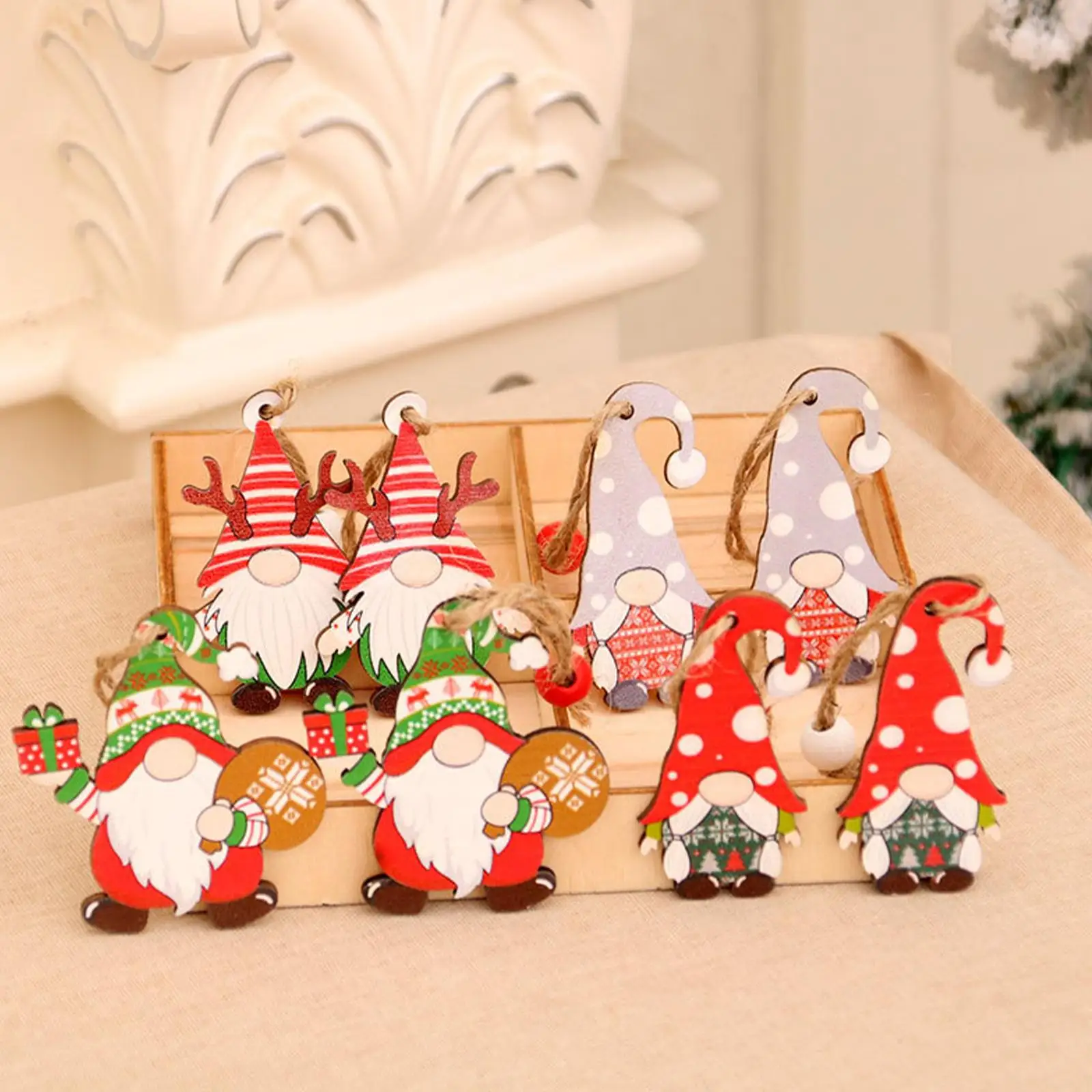Adornos colgantes de Gnomo de Navidad de madera con decoraciones, 12x
