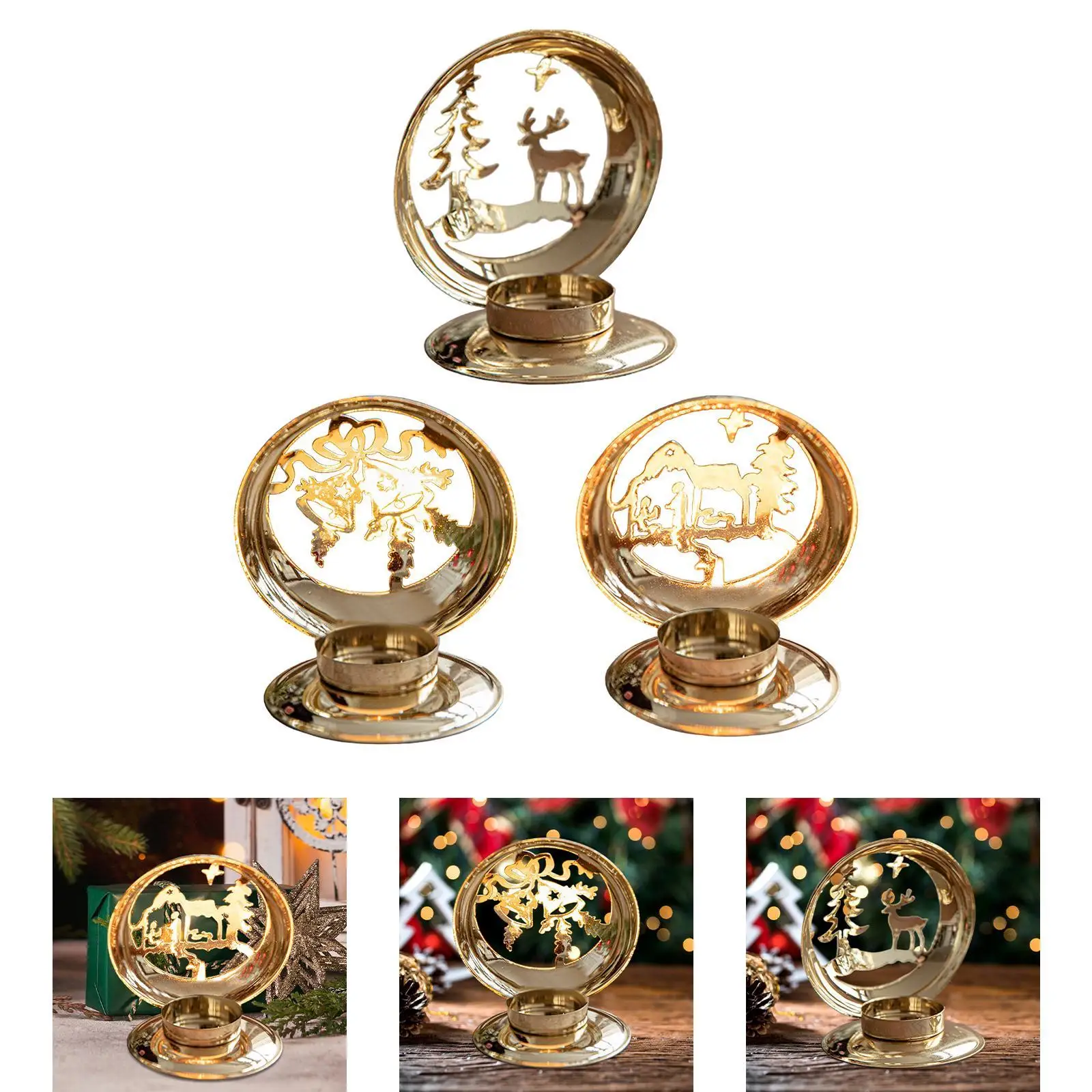 Christmas Candlestick Ornament Tealight Candle Holder Projection for Kitchen Counter Living Room Housewarming Wedding Fireplace