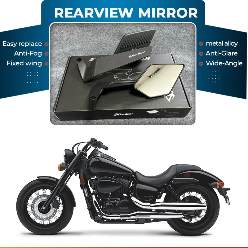 

Anti-Fog Anti-Glare Folding Wind Wing Motorcycle Rearview Mirror For Honda Shadow VT 400 600 1100 VT400 VT600 1300 Convex Mirror