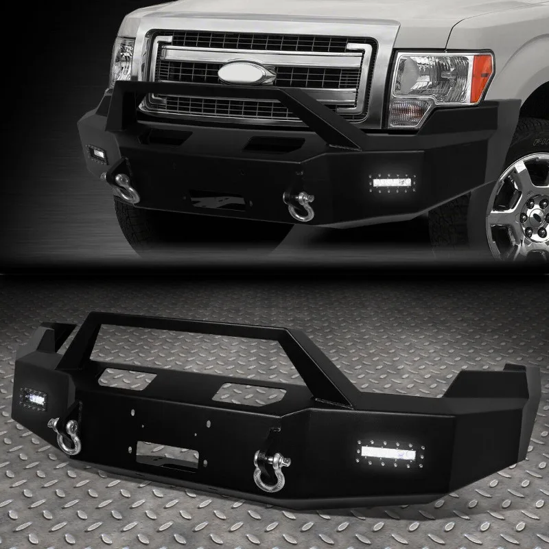 

US FOR 2009 2010 2011 2012 2013 2014 FORD F150 ROCK CRAWLER FRONT BUMPER W/WINCH PLATE+LED FOG LIGHT+D-RING