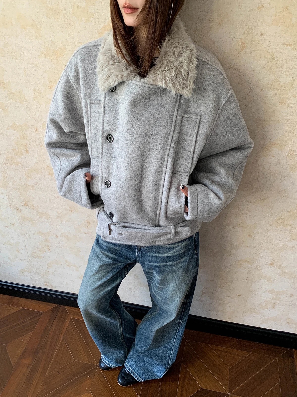 

Зимнее женское двубортное пальто Aket из смесовой шерсти и хлопка с фланелевой подкладкой, модная уличная одежда