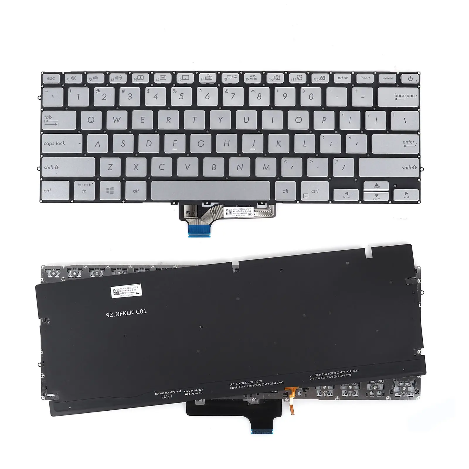 

Клавиатура ноутбука США для ASUS ZenBook 14 UX431F UX431FA UX431FL UX431FN UM431DA, серебристая с подсветкой без рамки