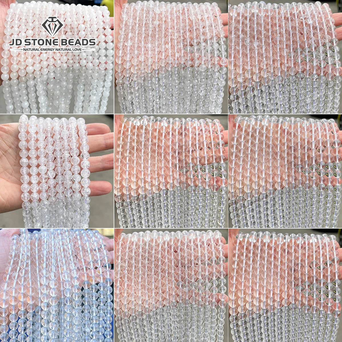Natural Stone Rock Quartz Bead Round Loose Spacer White Crystal Beads for Jewelry Making DIY Bracelet Necklace Accessory