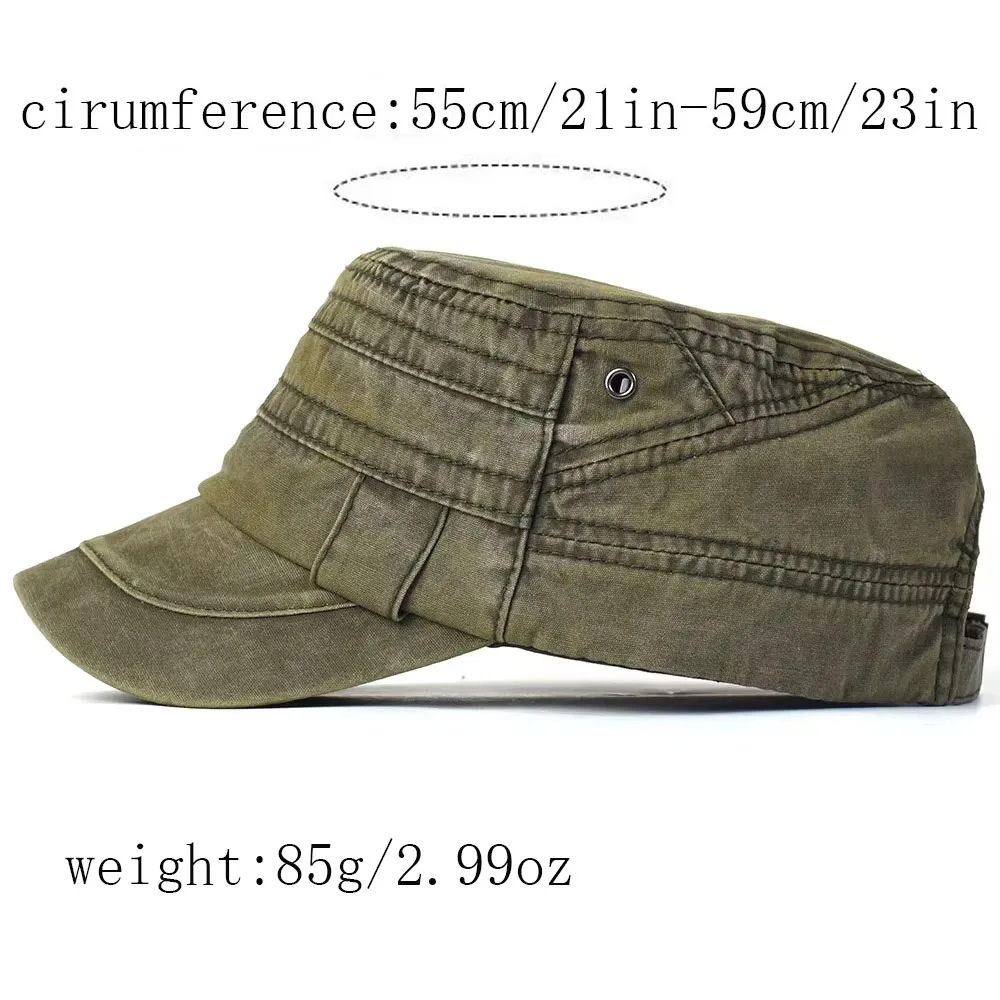 Casual Washed Cotton Flat Top Hat Adjustable Military Caps Men Women Unique Design Vintage Four Seasons