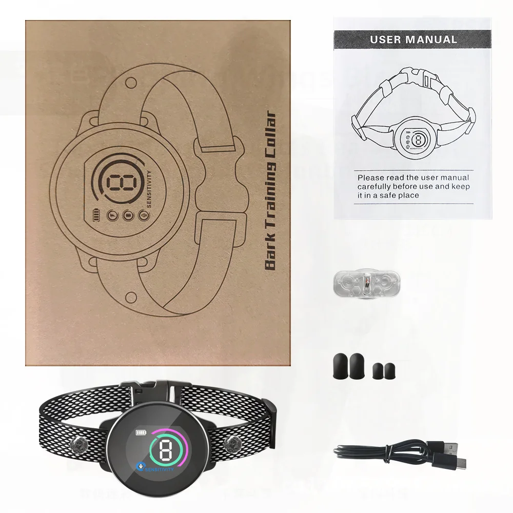 

Многофункциональный ошейник с защитой от ударов электрическим током, профессиональное устройство для дрессировки собак, черно-белый универсальный пластик