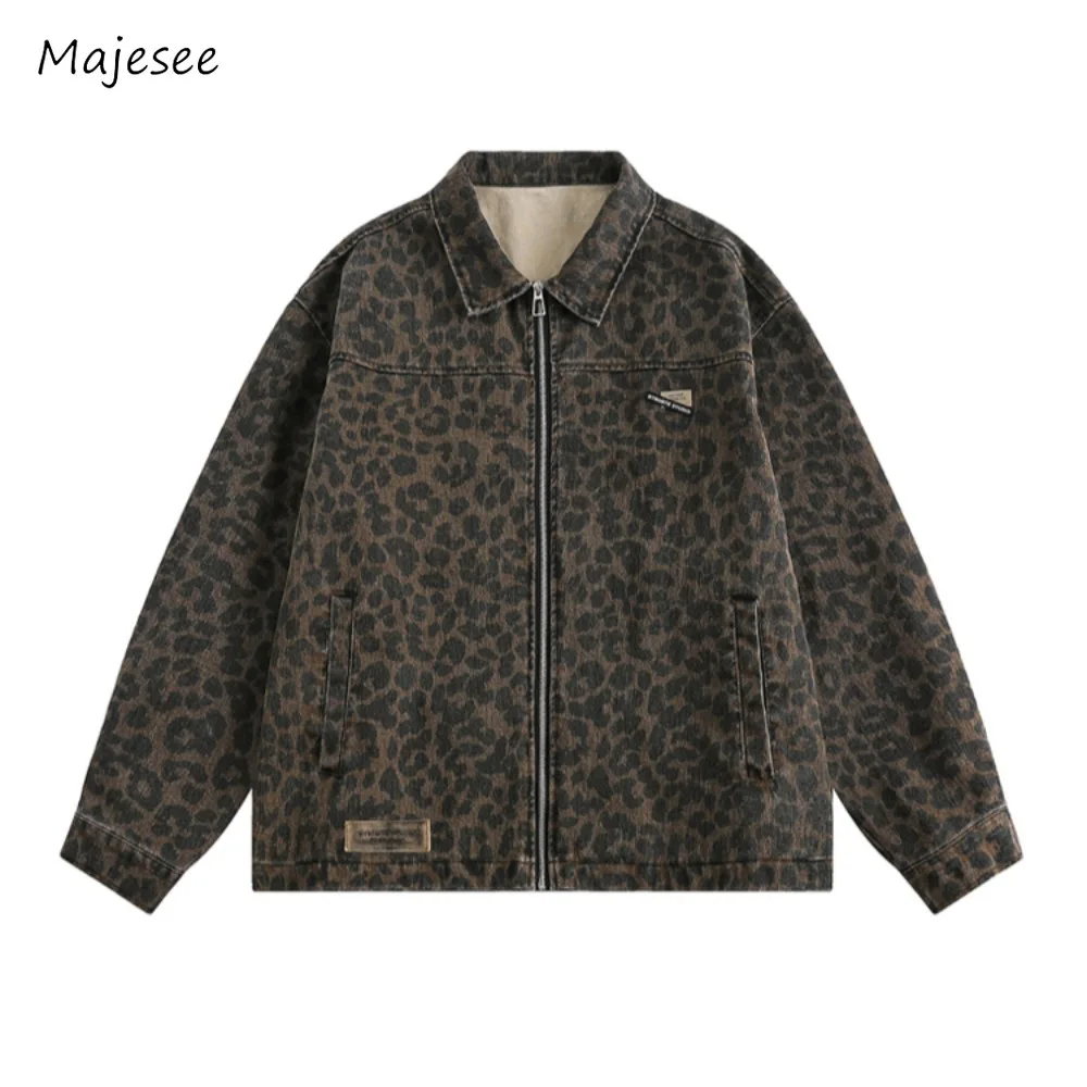 

Leopard Men Jackets Zipper Fitting Fashion Harajuku Japanese Style Young Patchwork Vintage Temperament Chic Coats New Arrival