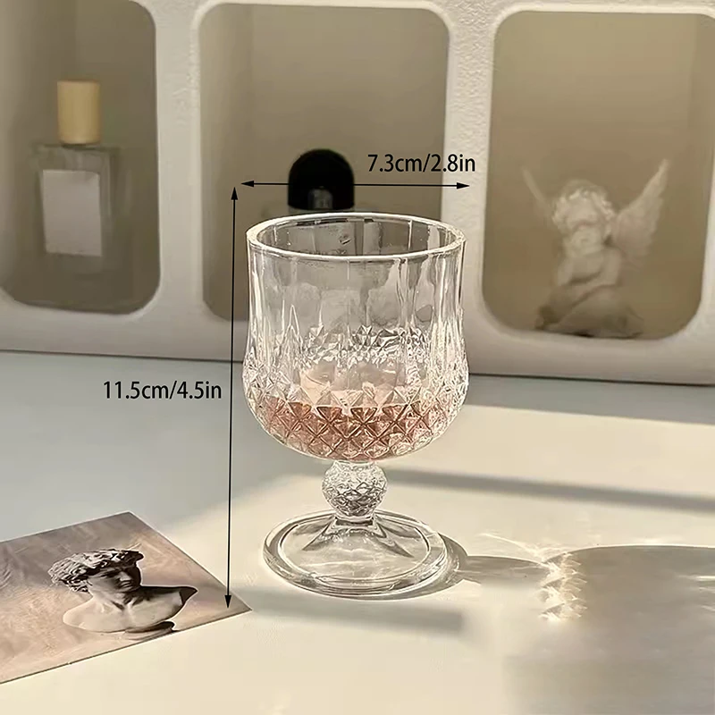 Korean Style Engraved Embossed Small Goblet Glass Cup For Soju Sake Liquor Short Stemmed Glass