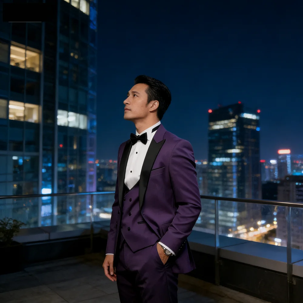 

Men's Classic Ternos Suit 3-Piece Peak Lapel Blazer Vest Pants Slim Fit Elegant Matching Men's Formal Wear Ensemble