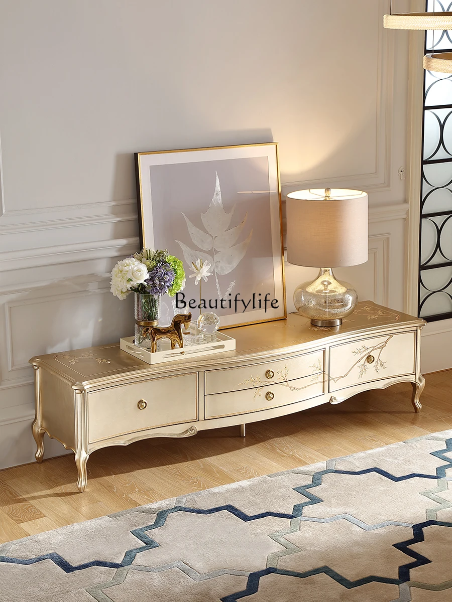 

French light luxury solid wood painted silver foil painted TV cabinet European storage locker