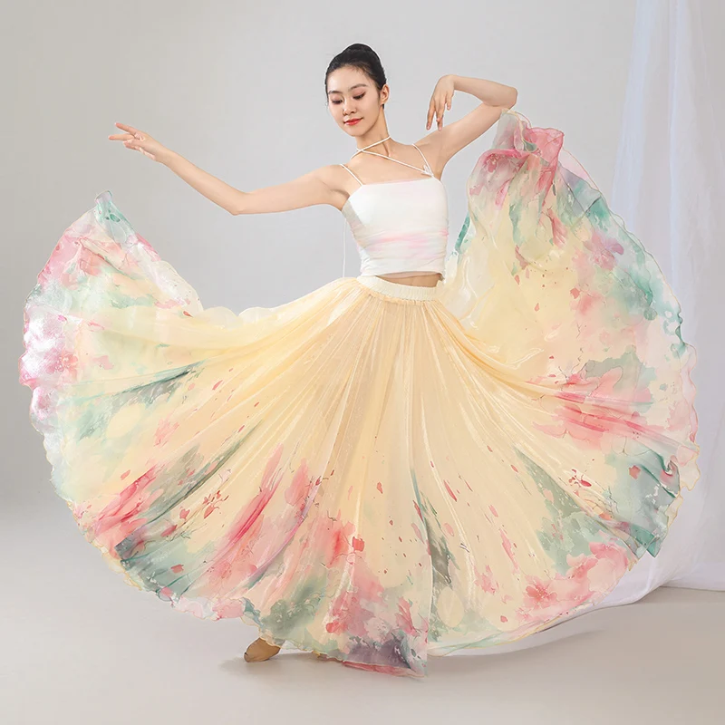 

Classical Dance Skirt Gradually Change Floral Fairy Big Swing Skirt Chinese Dance Practice Costumes