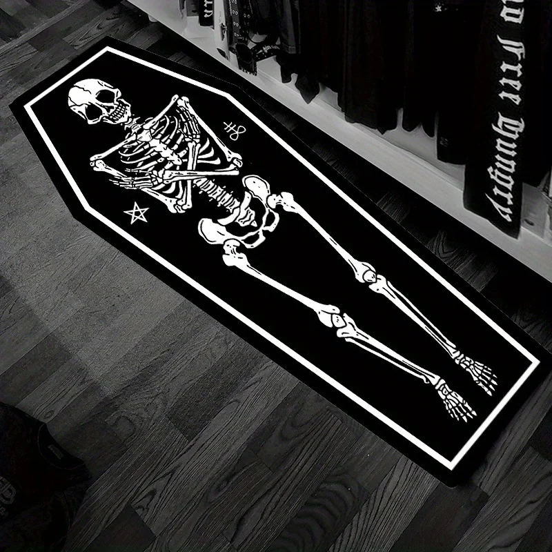 VIKAMA Gothic Style Skull Coffin Carpet Dark System Bedside Rug Personality Trend Home Halloween Theme Party Decoration