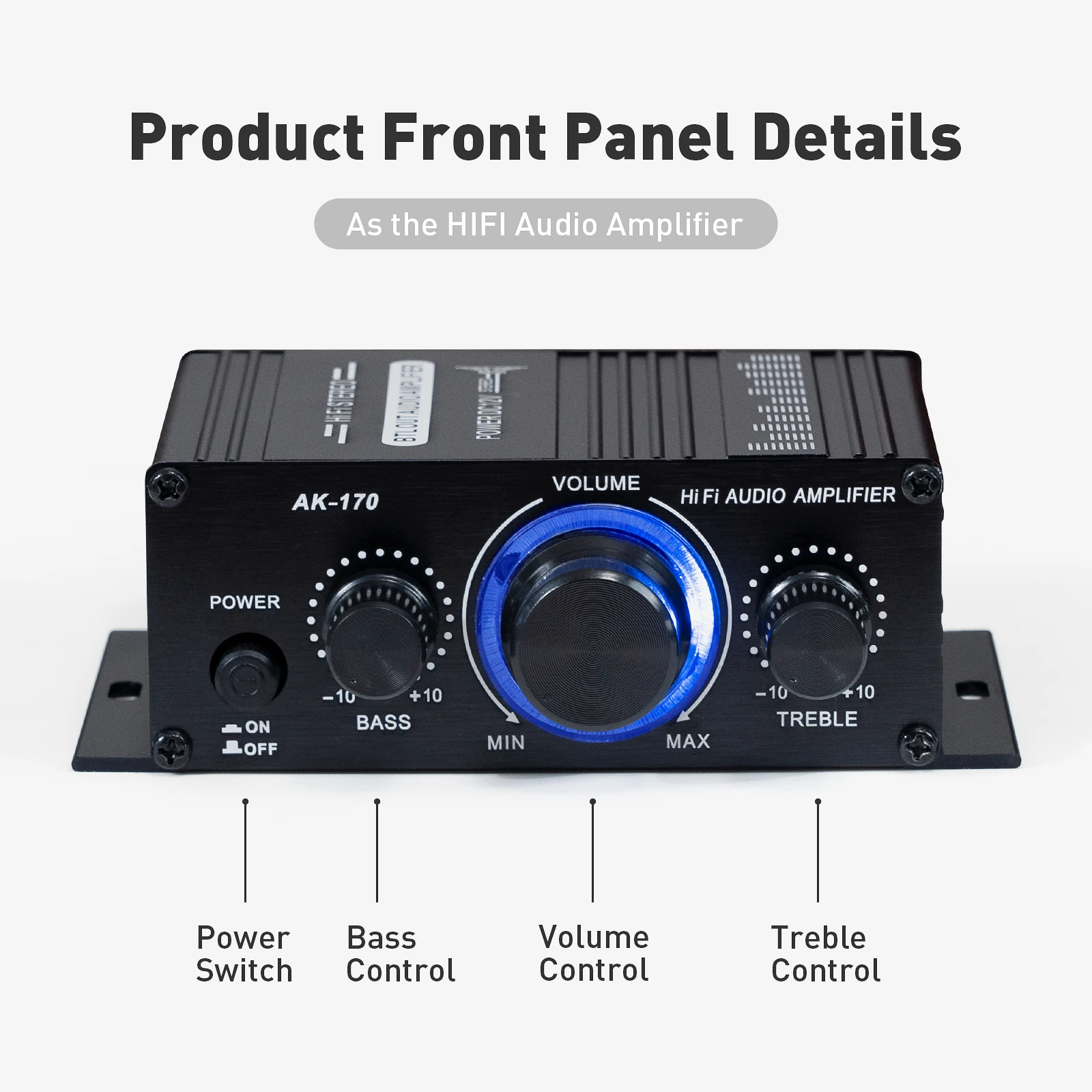 AK170 Mini Digital Power Audio Car Amplifier Blue Light Stereo Audio Amplifier for Home Theater Club Party Music 200W x2