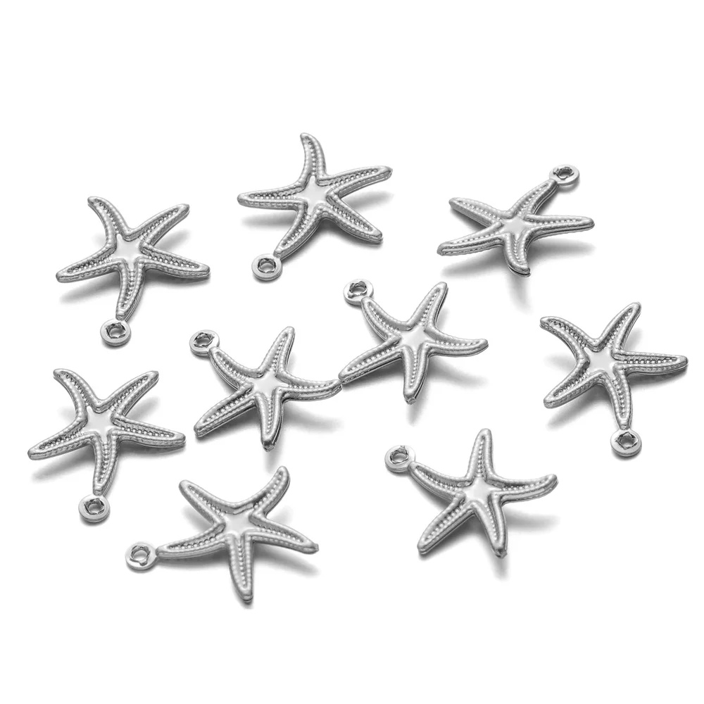 Colgante de acero inoxidable con forma de estrella de mar, accesorios para fabricación de joyas, 15mm, 20 unids/lote/bolsa